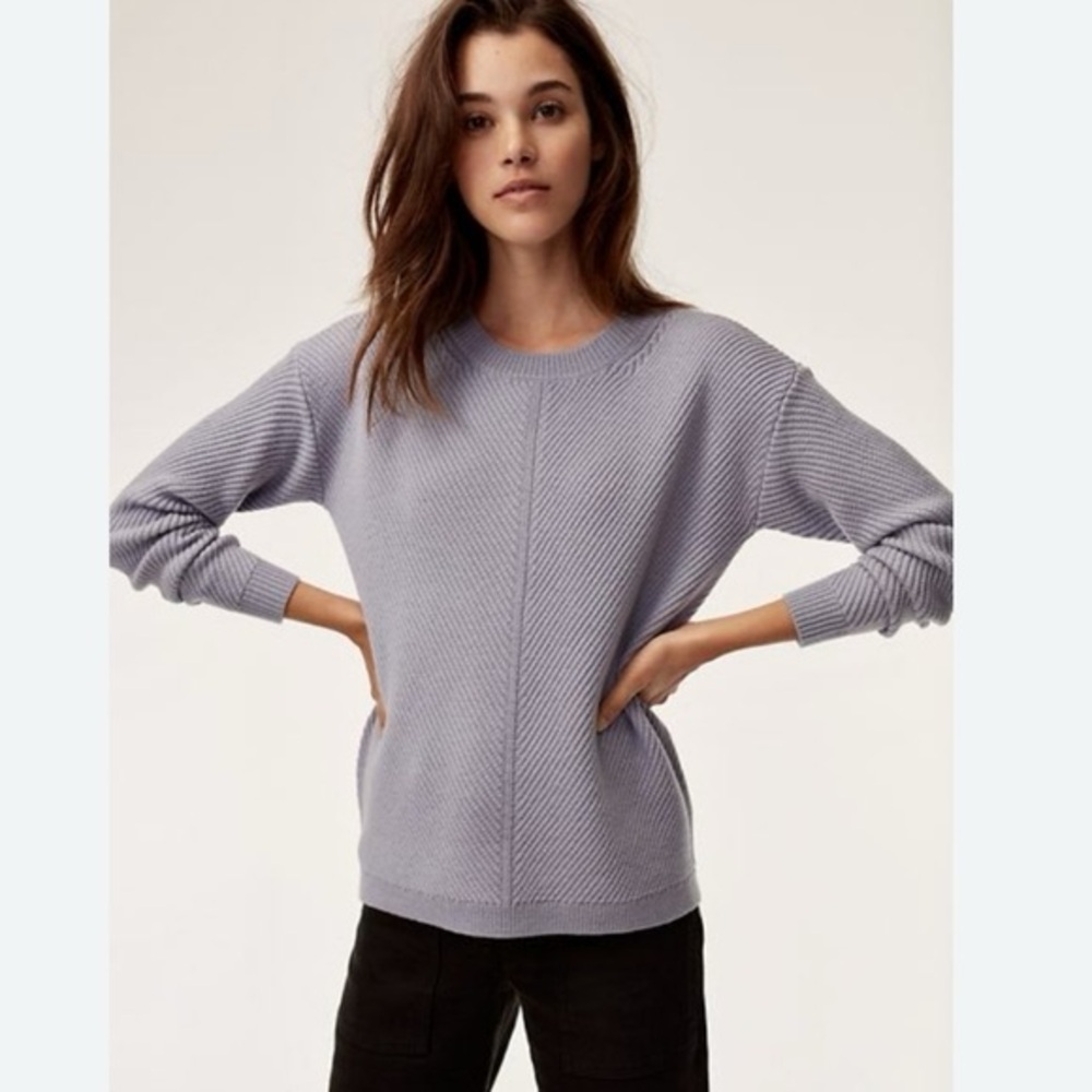 Aritzia Wilfred Free Isabelli 100% Merino Wool Crewneck Sweater Dark Grey Sz XS